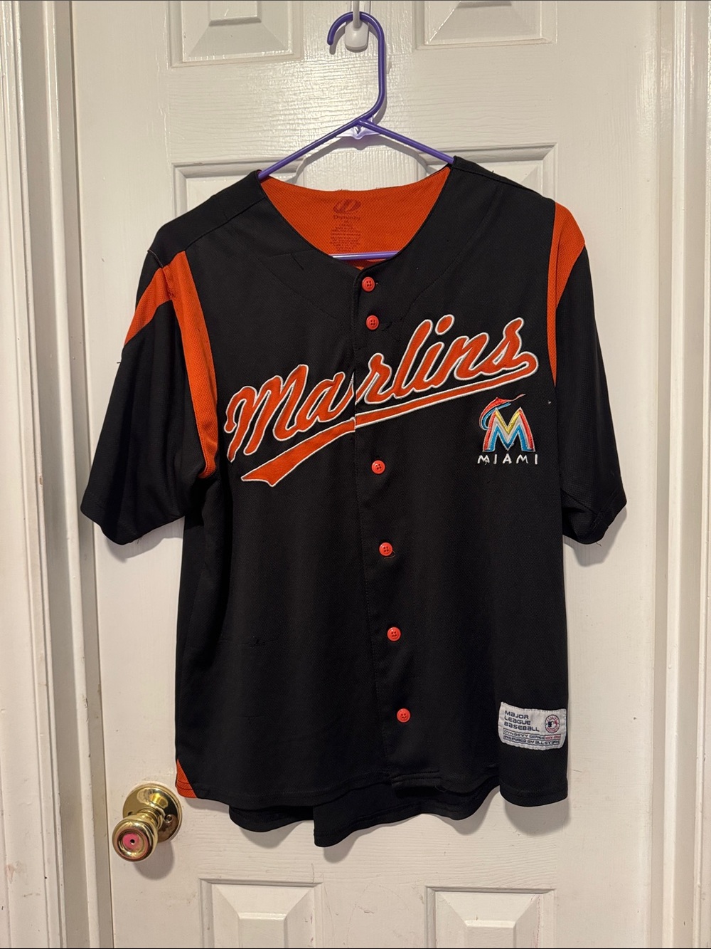 Majestic Black and Orange Miami Marlins Button-Up Jersey